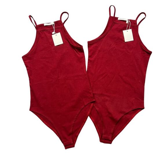 Mangopop Bodysuit Womens S Small Ruby Halter Neck Rib Knit Sleeveless 2 Piece - Picture 1 of 10